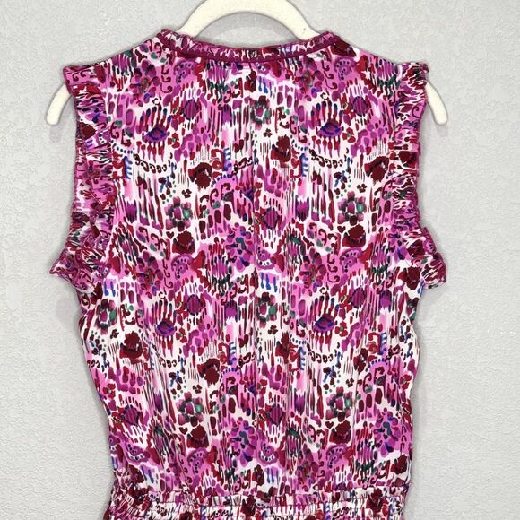 Avara Dress Womens Small Pink Purple Floral Ruffle Sleeveless Belted Tiered Boho - Picture 6 of 9